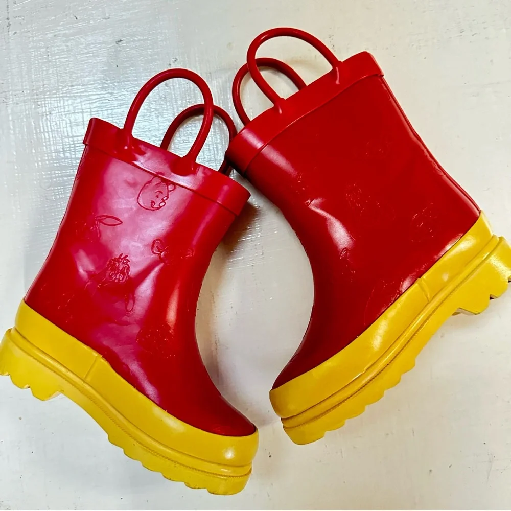 Disney’s Winnie The Pooh And The Honey Tree Red & Yellow Rain Boots Kids Size 7
